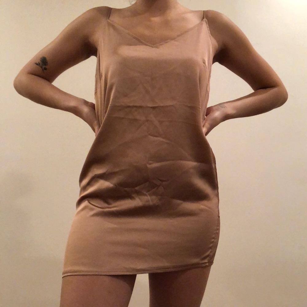 Rose gold satin slip dress